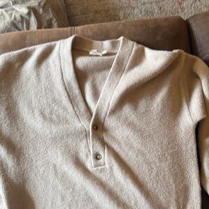 Women's  V-Neck Beige Button Pullover Sweater